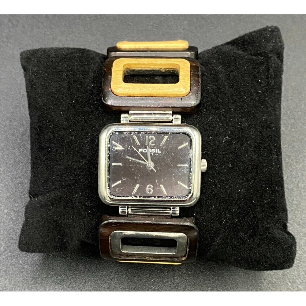 Fossil F2 Women’s Wood & Metal Bracelet Watch ES‑1836 – Mixed Material Design